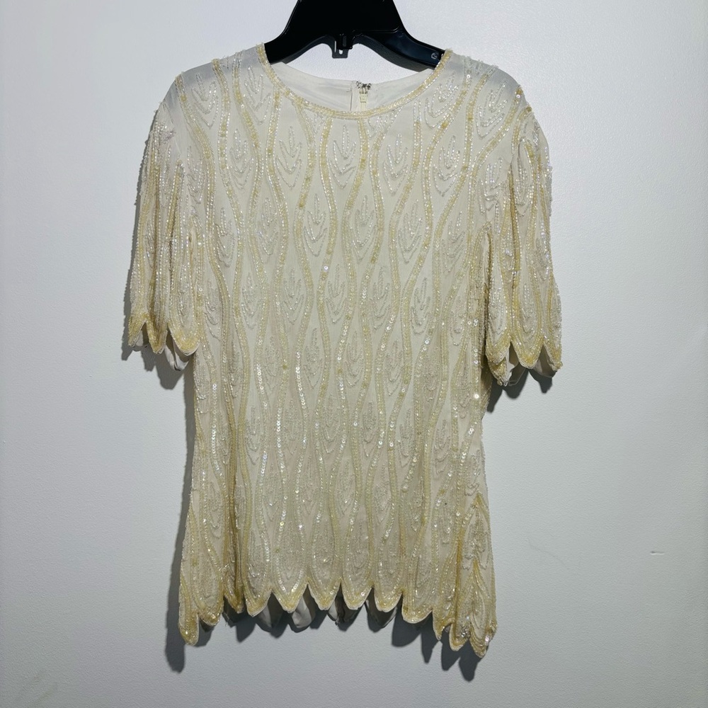 Vintage Stenay White Beaded Sequin Women’s Top - Size X-Small